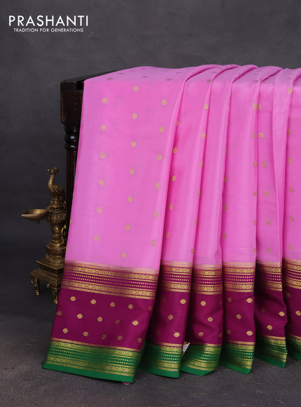 Pure mysore silk saree light pink and purple green with zari woven buttas and long zari woven border