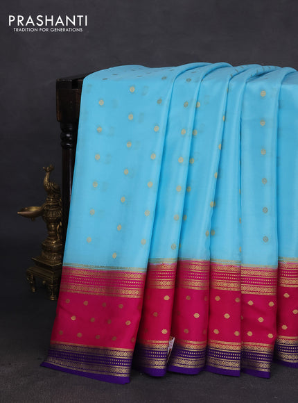 Pure mysore silk saree light blue and pink blue with zari woven buttas and long zari woven border
