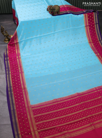 Pure mysore silk saree light blue and pink blue with zari woven buttas and long zari woven border