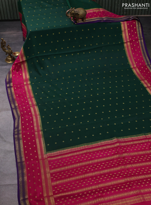 Pure mysore silk saree green and pink blue with zari woven buttas and long zari woven border