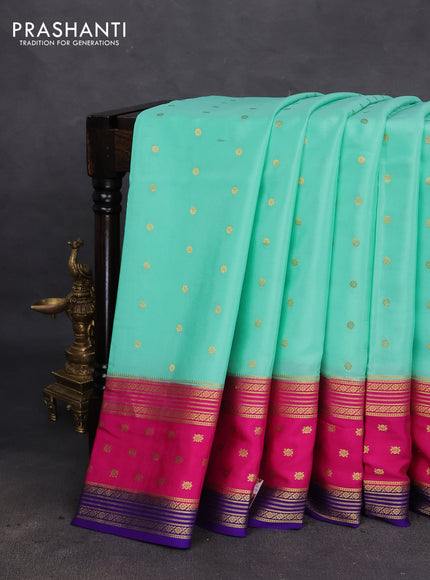 Pure mysore silk saree teal green and pink violet with zari woven buttas and long zari woven border