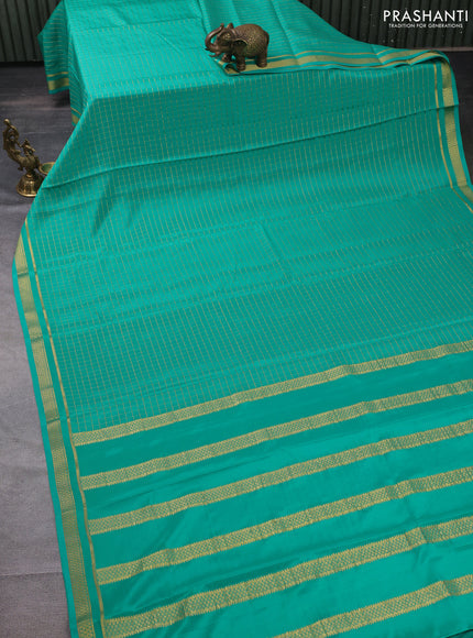 Pure mysore silk saree teal green with allover zari checked pattern and zari woven border