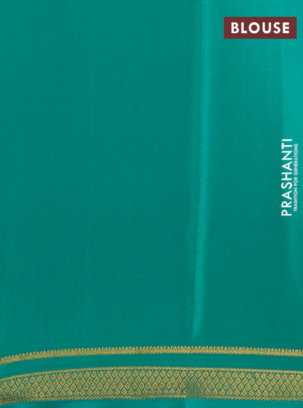 Pure mysore silk saree teal green with allover zari checked pattern and zari woven border