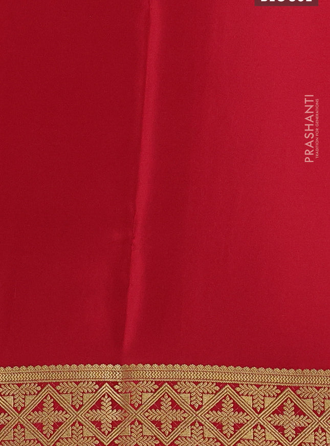 Pure mysore silk saree pista green and red with allover small zari checks and long zari woven border