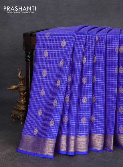 Pure mysore silk saree royal blue with allover small zari checks & buttas and zari woven border