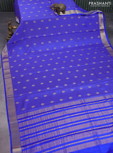 Pure mysore silk saree royal blue with allover small zari checks & buttas and zari woven border