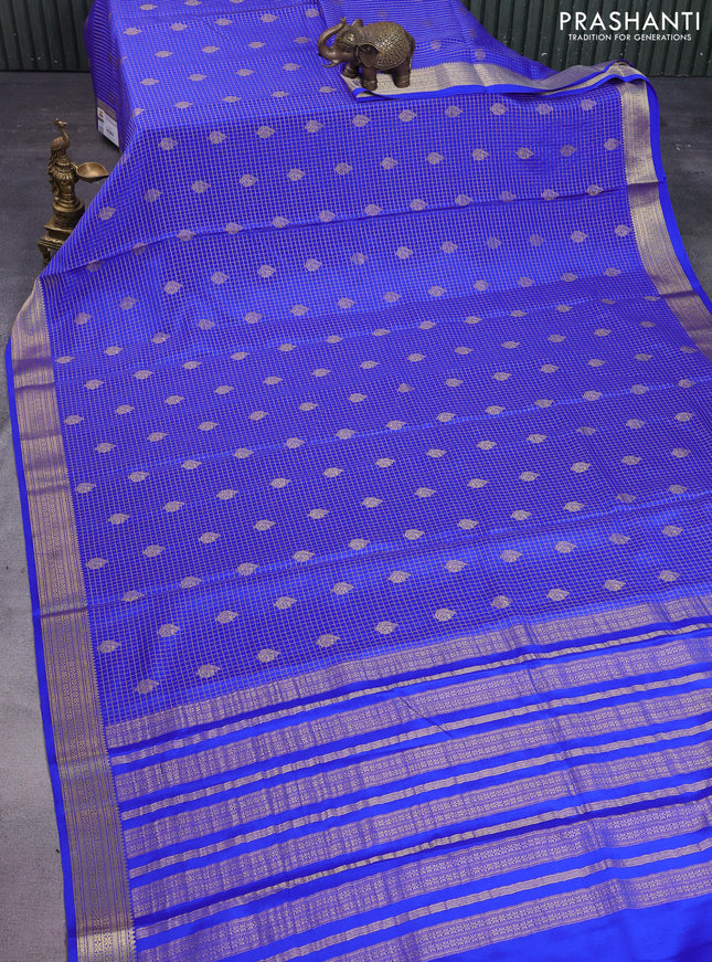 Pure mysore silk saree royal blue with allover small zari checks & buttas and zari woven border