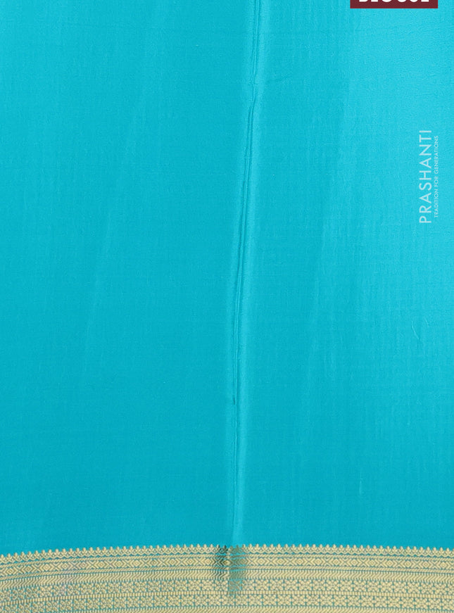 Pure mysore silk saree teal blue with allover small zari checks & buttas and zari woven border