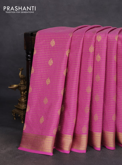 Pure mysore silk saree pink with allover small zari checks & buttas and zari woven border