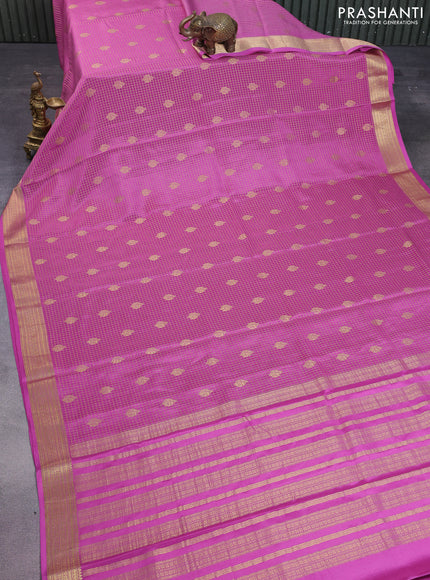 Pure mysore silk saree pink with allover small zari checks & buttas and zari woven border