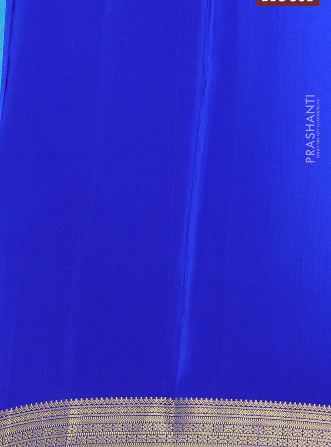 Pure mysore silk saree cs blue and blue with allover small zari checks & buttas and zari woven border