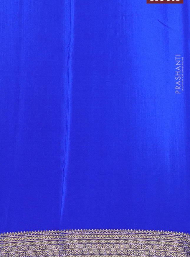 Pure mysore silk saree teal blue and blue with allover small zari checks & buttas and zari woven border