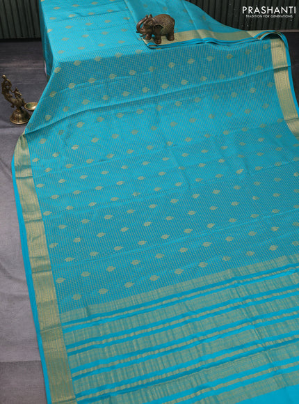 Pure mysore silk saree teal blue with allover small zari checks & buttas and zari woven border