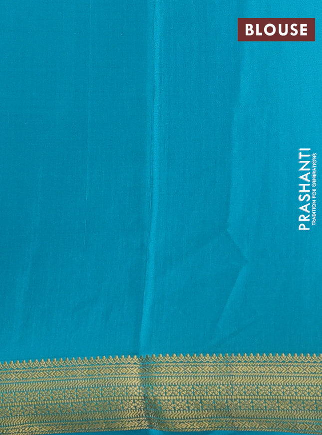 Pure mysore silk saree teal blue with allover small zari checks & buttas and zari woven border
