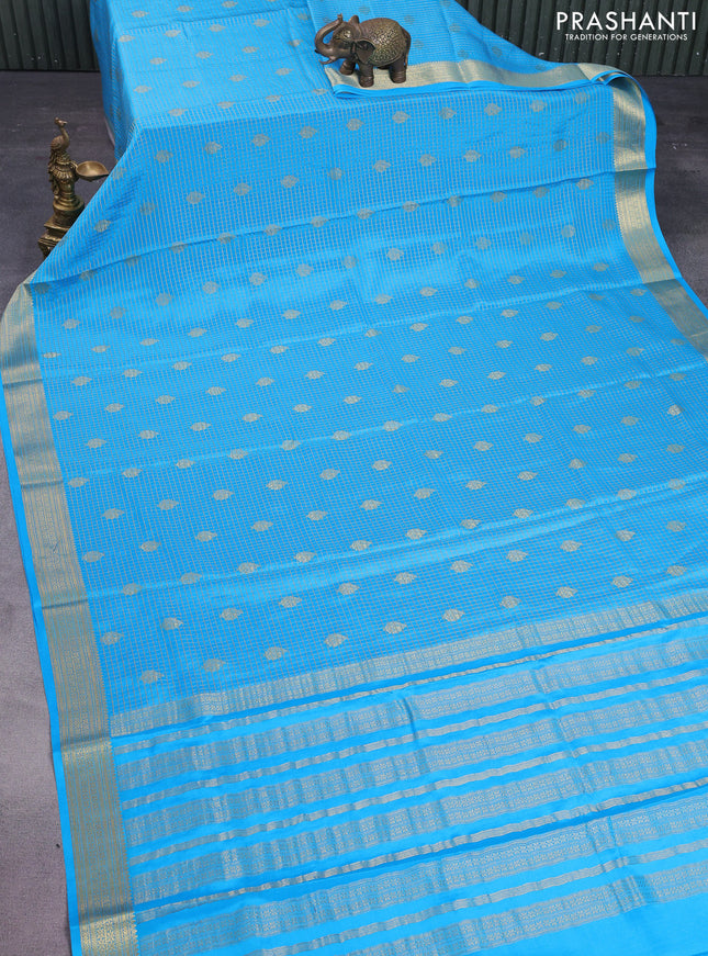 Pure mysore silk saree light blue with allover small zari checks & buttas and zari woven border