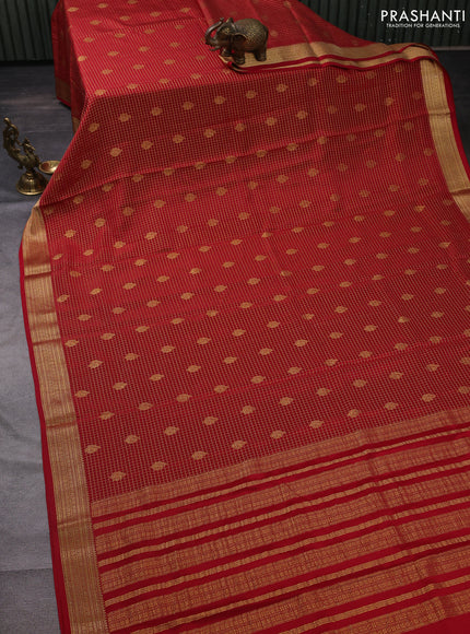 Pure mysore silk saree red with allover small zari checks & buttas and zari woven border