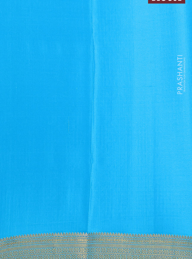 Pure mysore silk saree cs blue with allover small zari checks & buttas and zari woven border