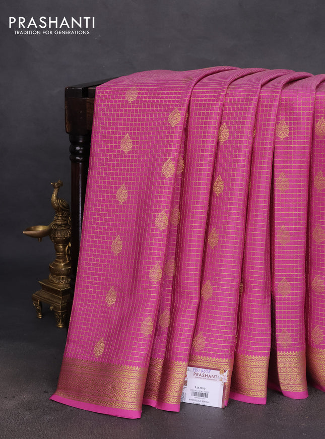 Pure mysore silk saree light pink with allover small zari checks & buttas and zari woven border