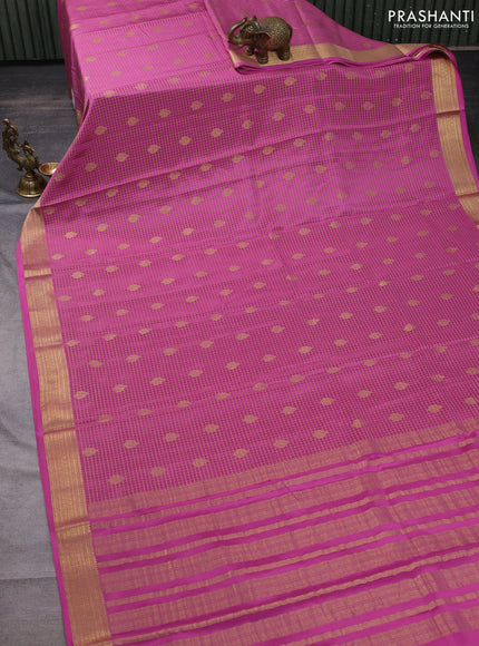 Pure mysore silk saree light pink with allover small zari checks & buttas and zari woven border