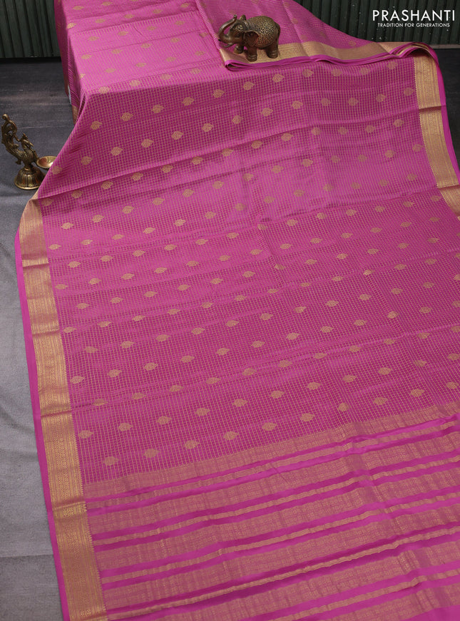 Pure mysore silk saree light pink with allover small zari checks & buttas and zari woven border