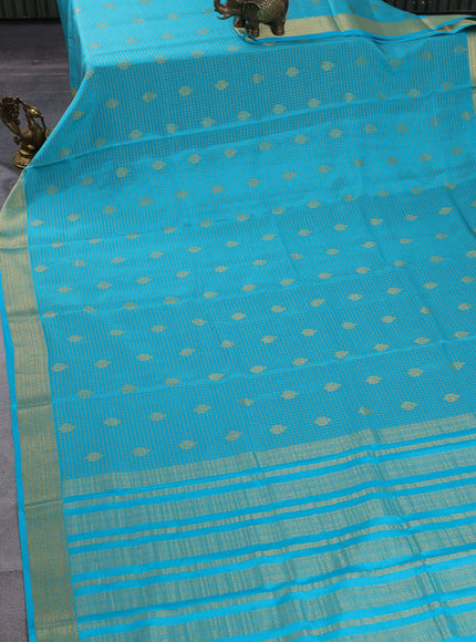 Pure mysore silk saree light blue with allover small zari checks & buttas and zari woven border