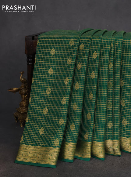 Pure mysore silk saree green with allover small zari checks & buttas and zari woven border