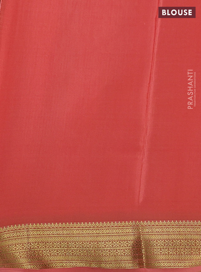 Pure mysore silk saree peach orange with allover small zari checks & buttas and zari woven border