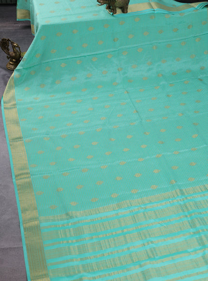 Pure mysore silk saree teal green with allover small zari checks & buttas and zari woven border