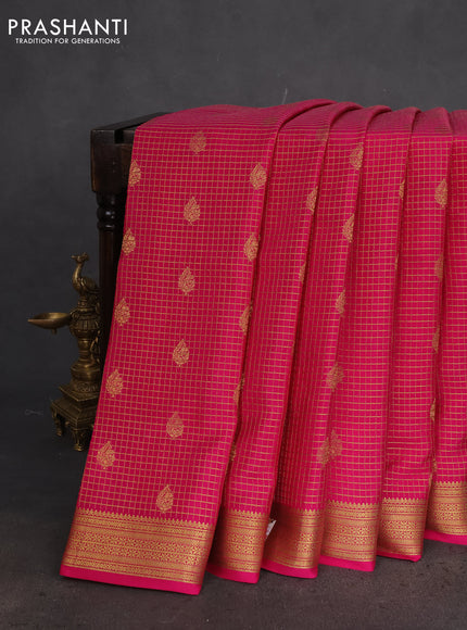 Pure mysore silk saree pink with allover small zari checks & buttas and zari woven border