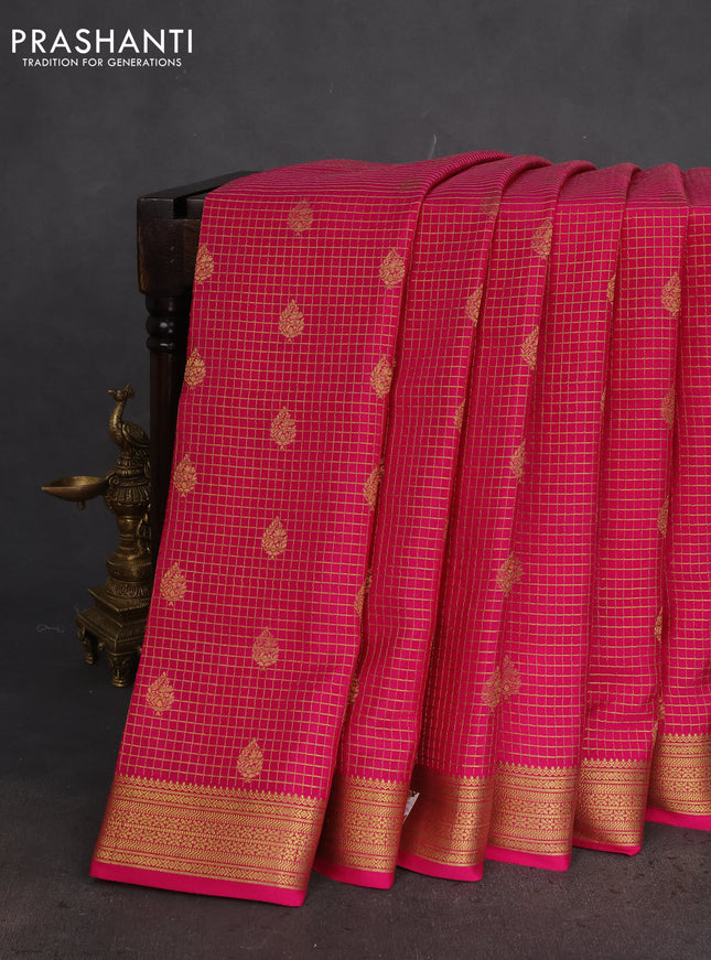 Pure mysore silk saree pink with allover small zari checks & buttas and zari woven border