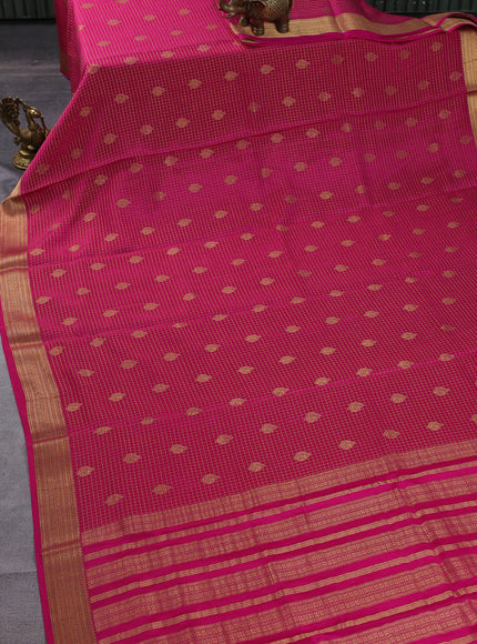 Pure mysore silk saree pink with allover small zari checks & buttas and zari woven border