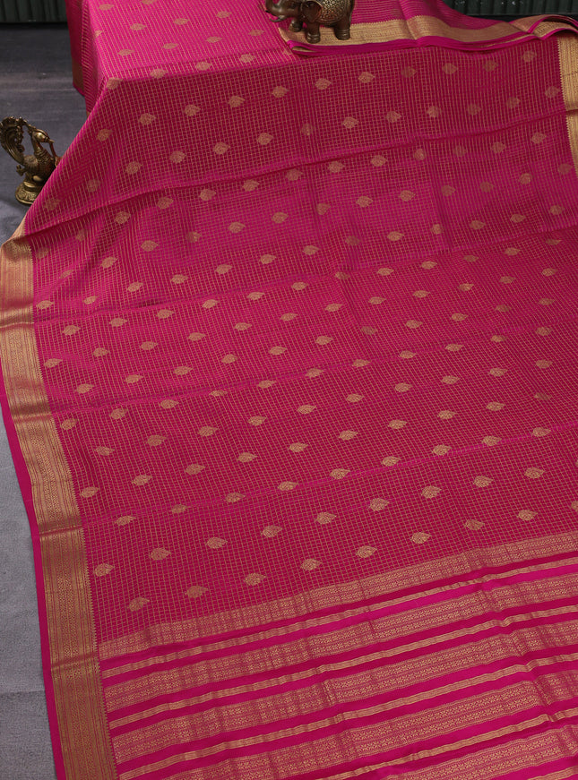 Pure mysore silk saree pink with allover small zari checks & buttas and zari woven border