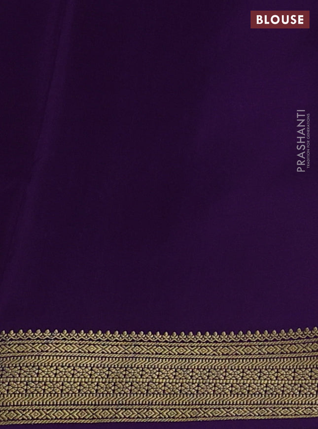Pure mysore silk saree cs blue and violet with allover small zari checks & buttas and zari woven border