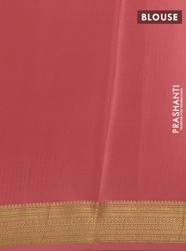 Pure mysore silk saree peach pink with allover small zari checks & buttas and zari woven border