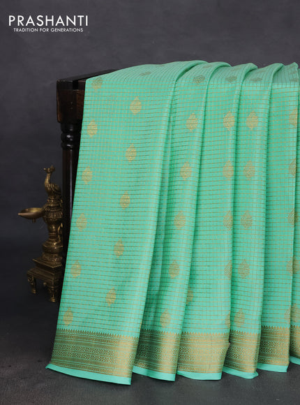 Pure mysore silk saree teal green shade with allover small zari checks & buttas and zari woven border