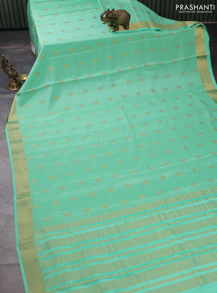 Pure mysore silk saree teal green shade with allover small zari checks & buttas and zari woven border