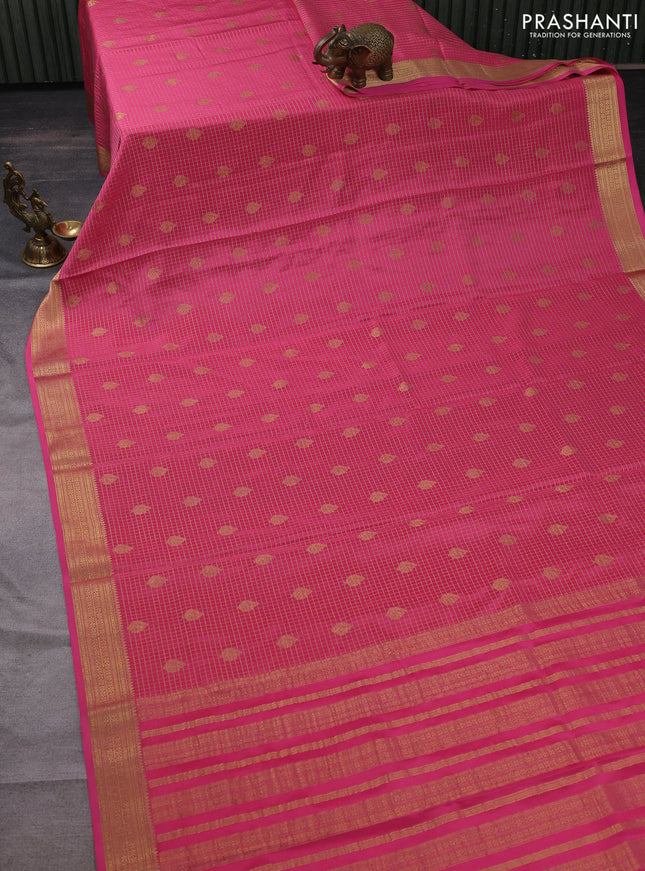 Pure mysore silk saree peach pink with allover small zari checks & buttas and zari woven border