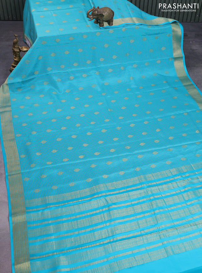 Pure mysore silk saree teal blue with allover small zari checks & buttas and zari woven border