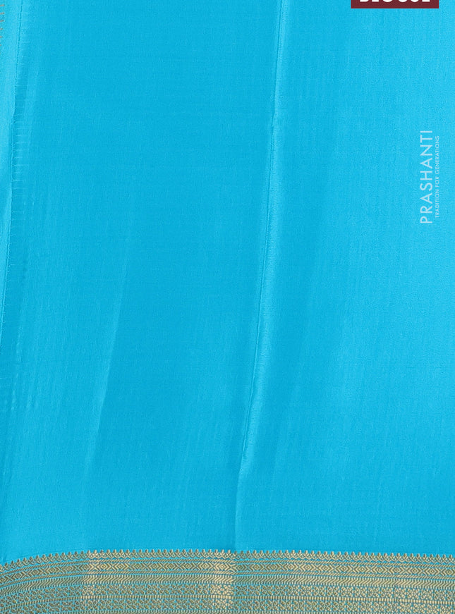 Pure mysore silk saree teal blue with allover small zari checks & buttas and zari woven border