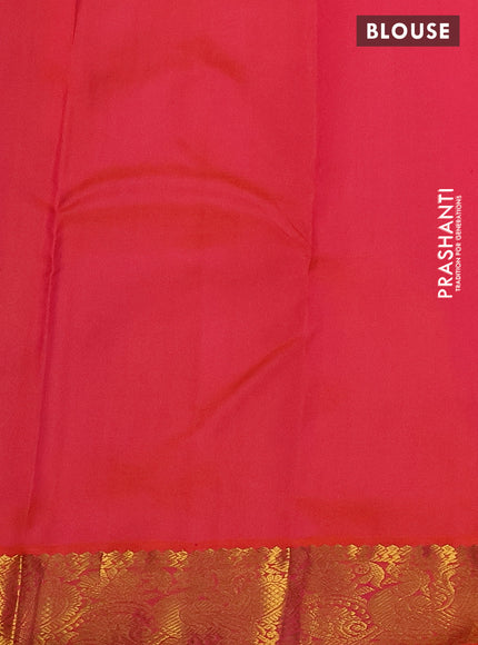 Pure kanchipuram silk saree dual shade of blue and orange with zari woven buttas and zari woven korvai border