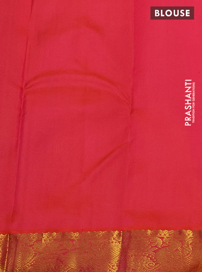 Pure kanchipuram silk saree dual shade of blue and orange with zari woven buttas and zari woven korvai border