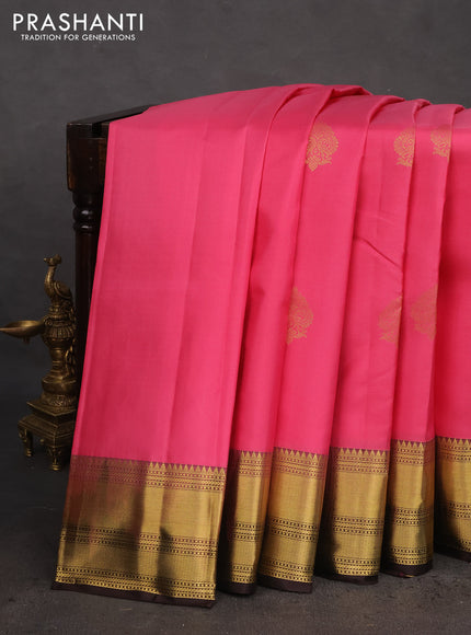 Pure kanchipuram silk saree pink and coffee brown with zari woven buttas and zari woven border