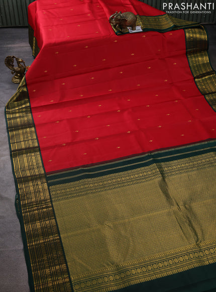 Pure kanchipuram silk saree red and green with zari woven buttas and zari woven korvai border