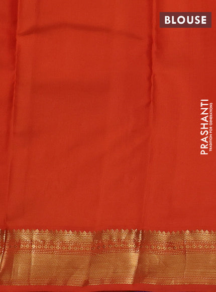Pure kanchipuram silk saree blue and orange with allover zari weaves and zari woven korvai border