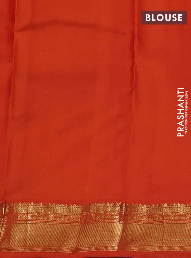 Pure kanchipuram silk saree blue and orange with allover zari weaves and zari woven korvai border