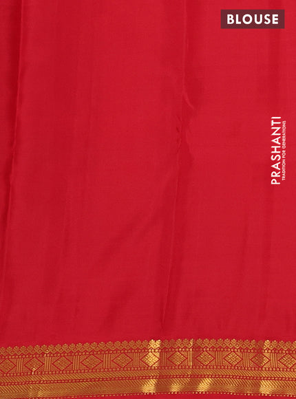 Pure kanchipuram silk saree teal blue and red with allover zari checks & buttas and zari woven korvai border