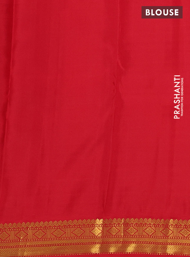 Pure kanchipuram silk saree teal blue and red with allover zari checks & buttas and zari woven korvai border