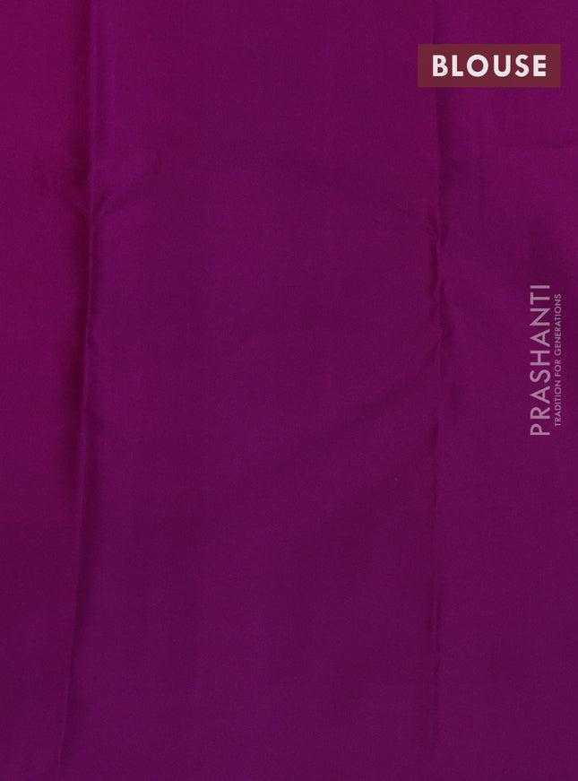 Pure kanchipuram silk saree yellow and deep purple with zari woven buttas and zari woven butta border