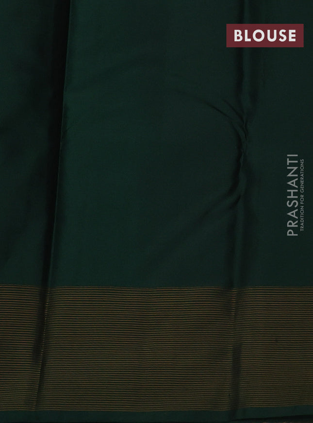 Pure kanchipuram silk saree pastel pink and bottle green with zari woven buttas and zari woven simple border