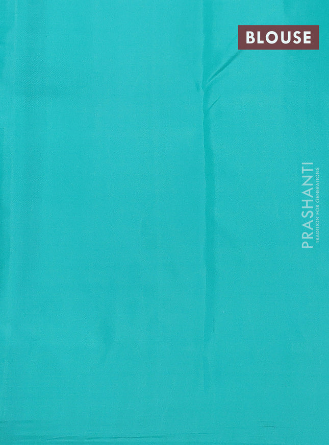 Pure kanchipuram silk saree deep purple and teal blue with allover zari checked pattern in borderless style